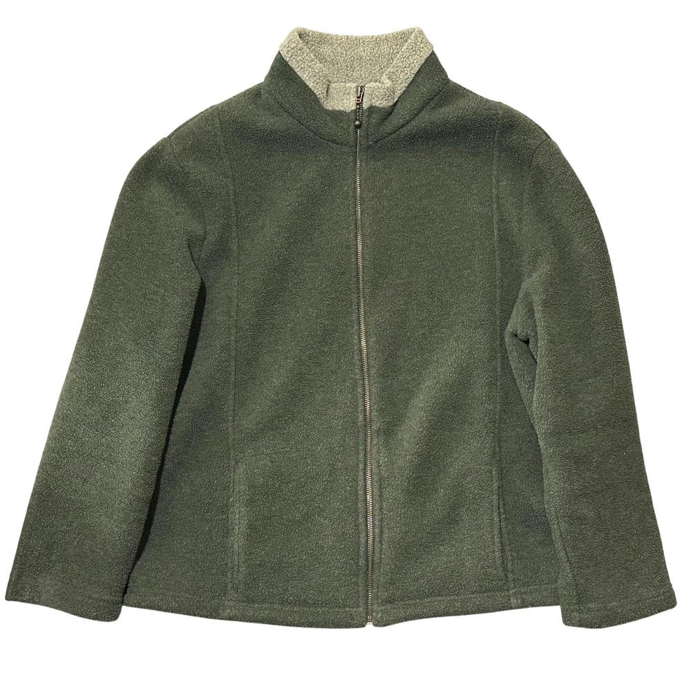 Polartec Full Zip Fleece‎ Jacket Green Collar Men's Size L